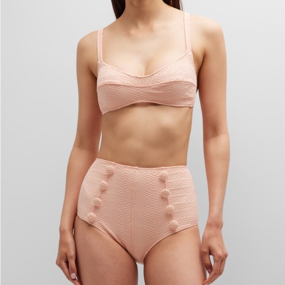 Lisa Marie Fernandez Balconette High-Waist Bikini in Blush Seersucker